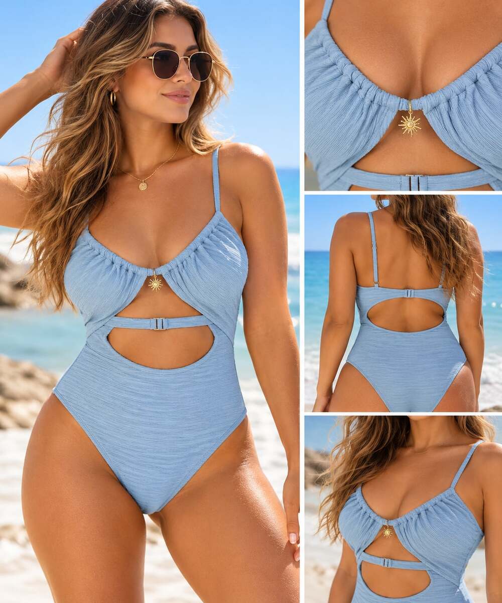 Shade & Shore Crinkle Tunneled Sun Charm One Piece Swimsuit Blue XL